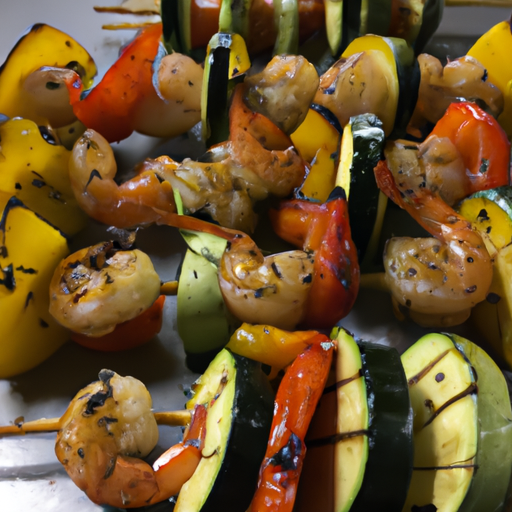 Grilled Shrimp Skewers with Grilled Zucchini & Bell Peppers